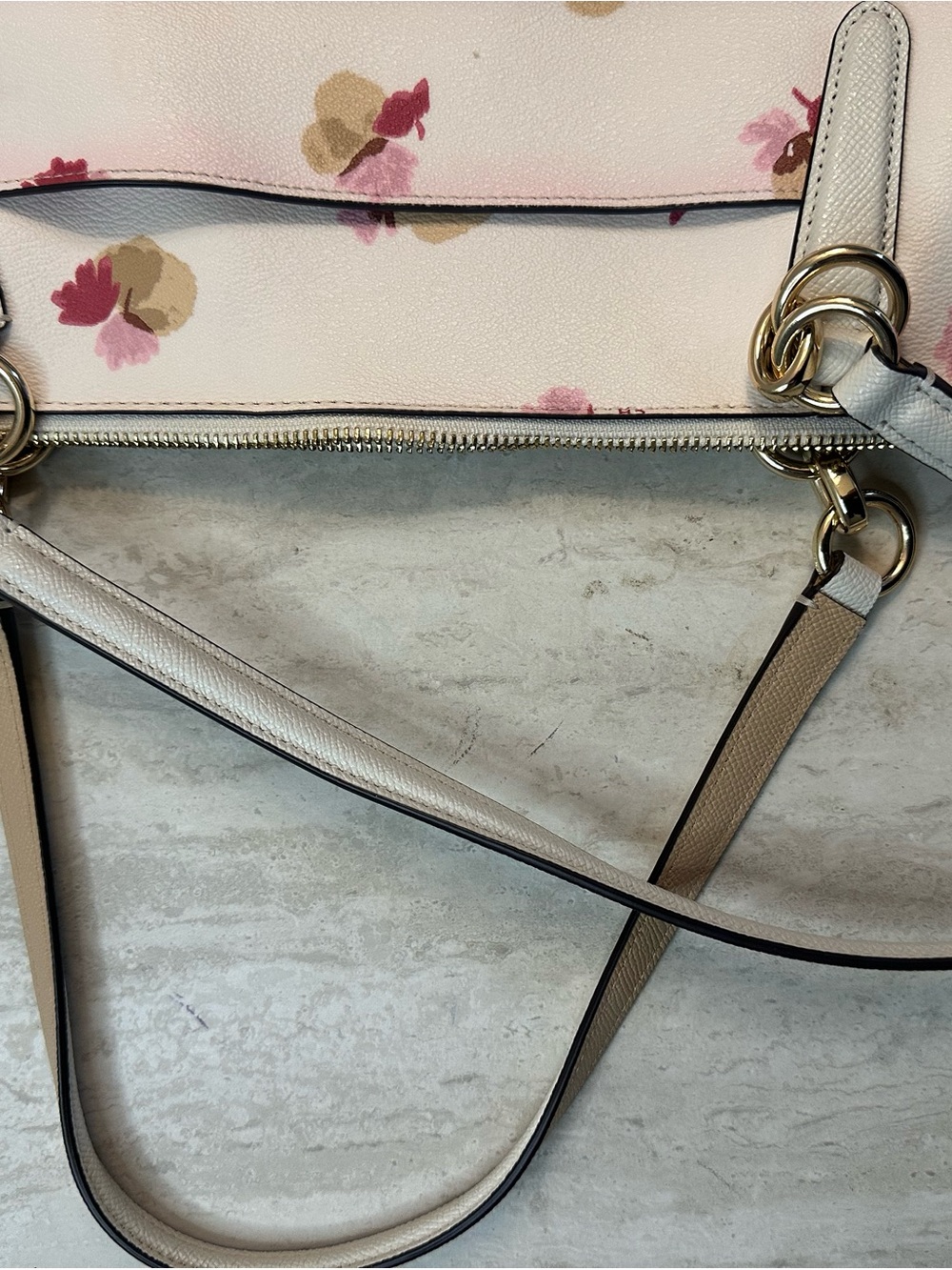 Coach White Floral Print Leather Tote with Pink and Tan Accents - Picture 12 of 12
